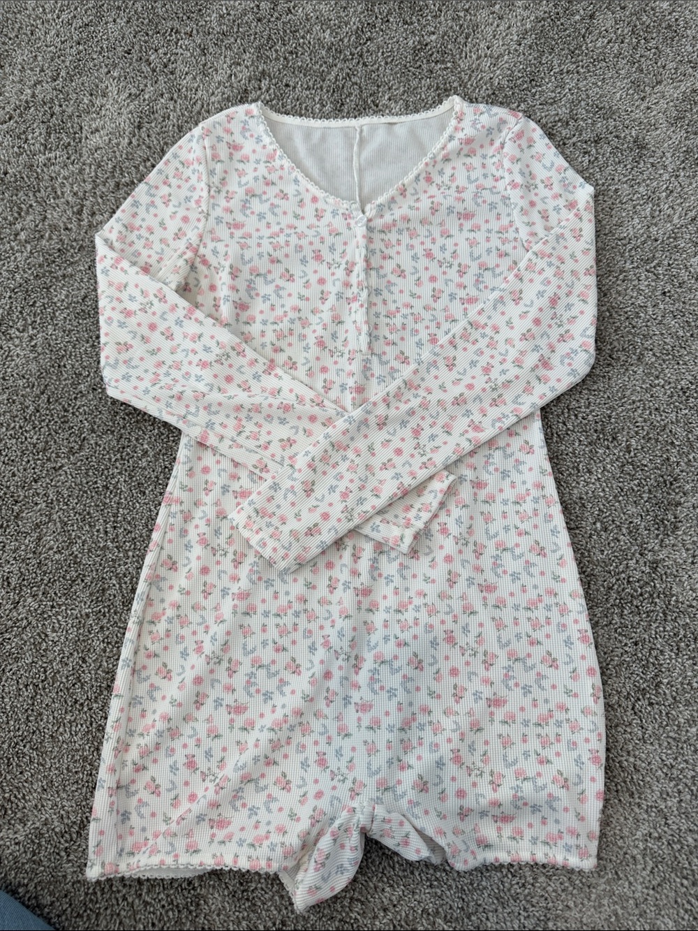 Long-Sleeve Pink Floral Pajama Romper